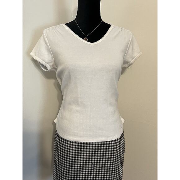 VTG Abercrombie & Fitch T Shirt Y2K White Baby Tee XL Preppy V-neck 2000s - Picture 1 of 15